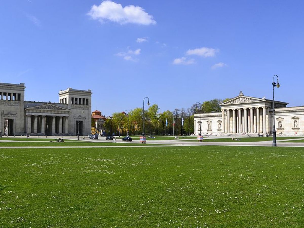 Königsplatz in Munich with the Propylaea and Glyptothek, a historical site connected to Third Reich architecture