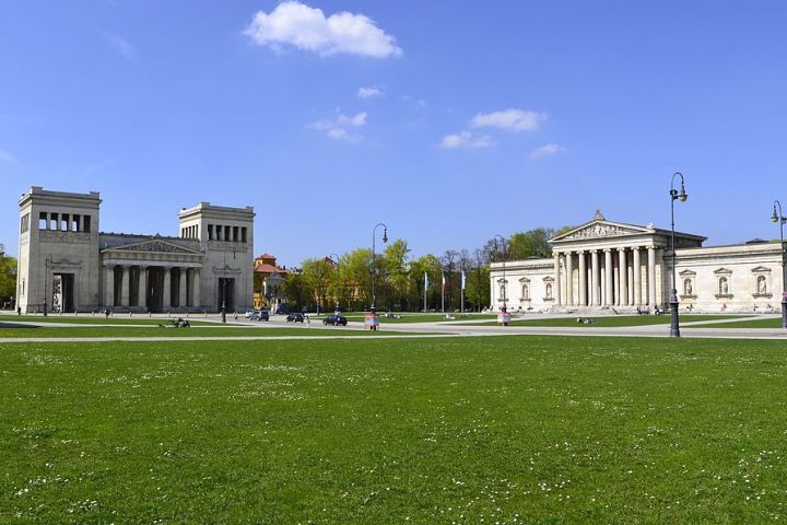 Königsplatz in Munich with the Propylaea and Glyptothek, a historical site connected to Third Reich architecture