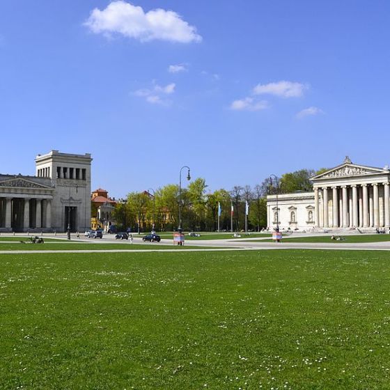 Königsplatz in Munich with the Propylaea and Glyptothek, a historical site connected to Third Reich architecture