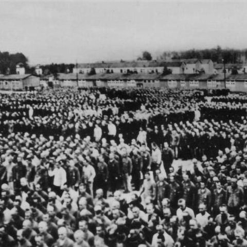 Archive photo of roll call in Dachau KZ