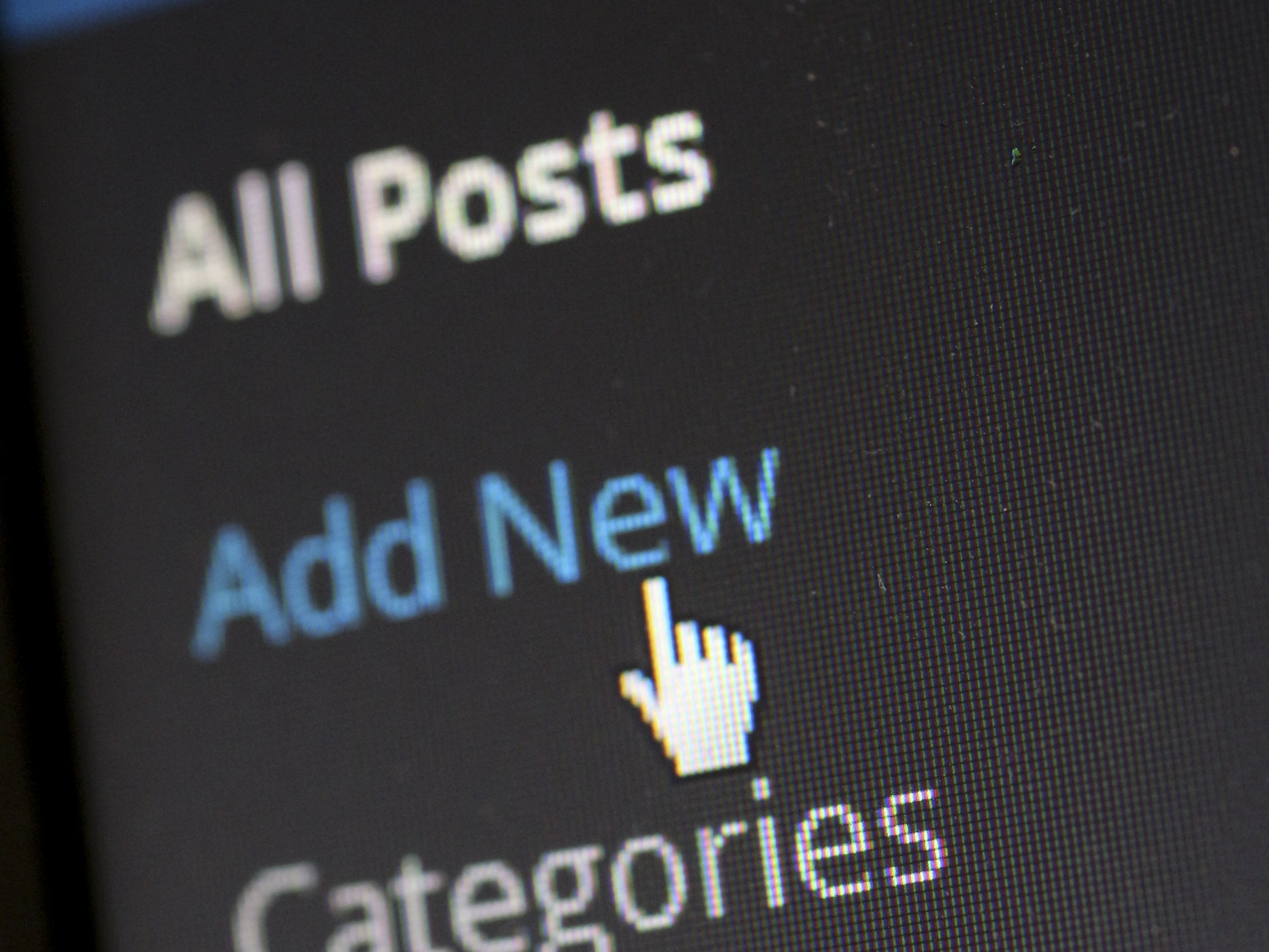 Close-up of a website interface with 'Add New' post option highlighted.