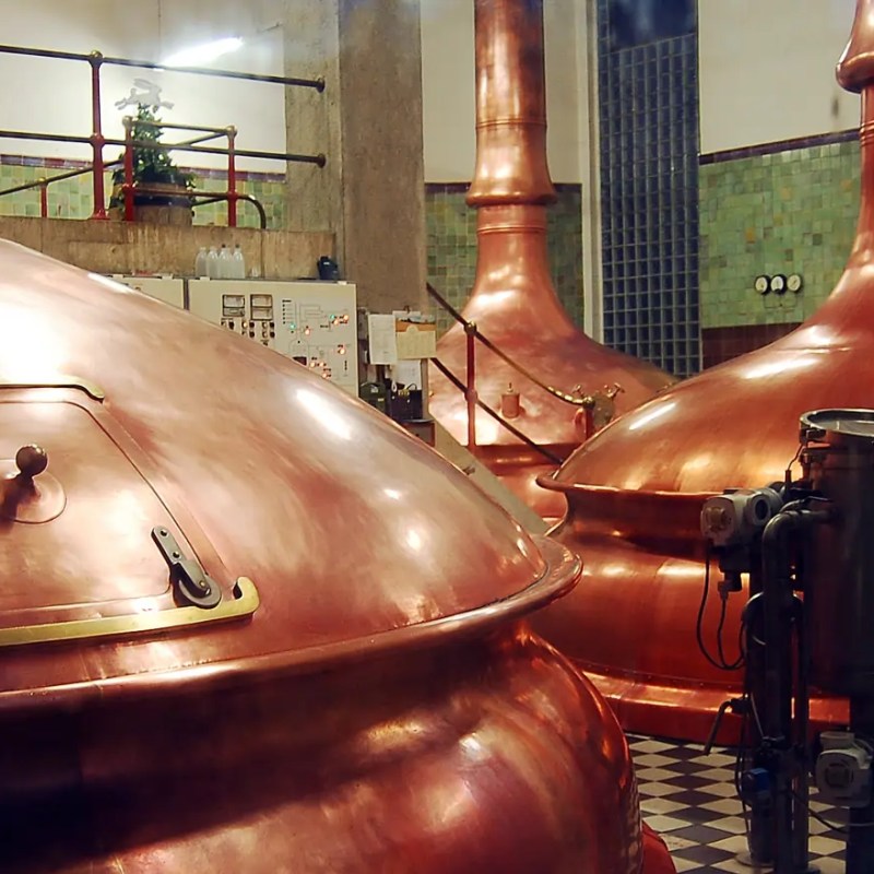 Copper brewing vats in the LB brewery on the beer tour