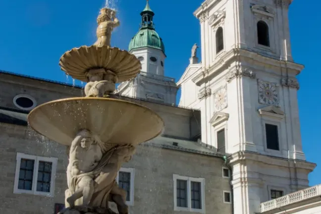 Residenz Fountain and Salzburg Cathedral in Salzburg's historic Old Town
