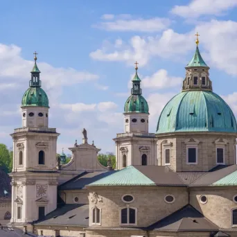 Salzburg Cathedral with its iconic green domes in the historic city centre