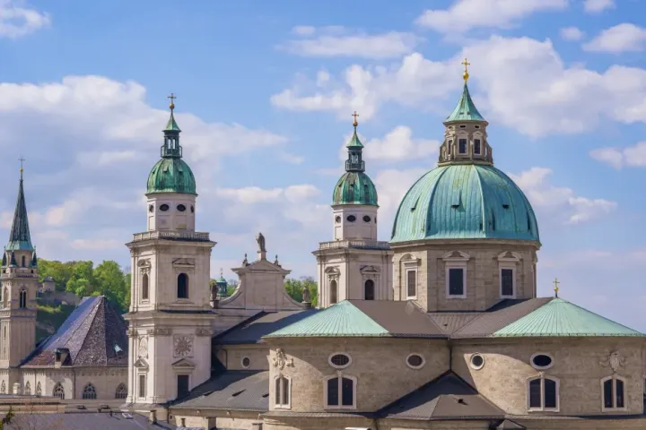 Salzburg Cathedral with its iconic green domes in the historic city centre